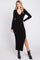 Black Ribbed Collared Fitted Side Slit Midi Dress