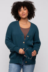 Dark Teal Basic Ribbed Maternity Cardigan Sweater