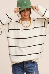 Ivory Striped Mock Neck Sweater