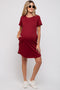 Burgundy French Terry Cuffed Short Sleeve Maternity Dress