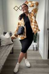 Yellow Checkered Plaid Oversized Cardigan