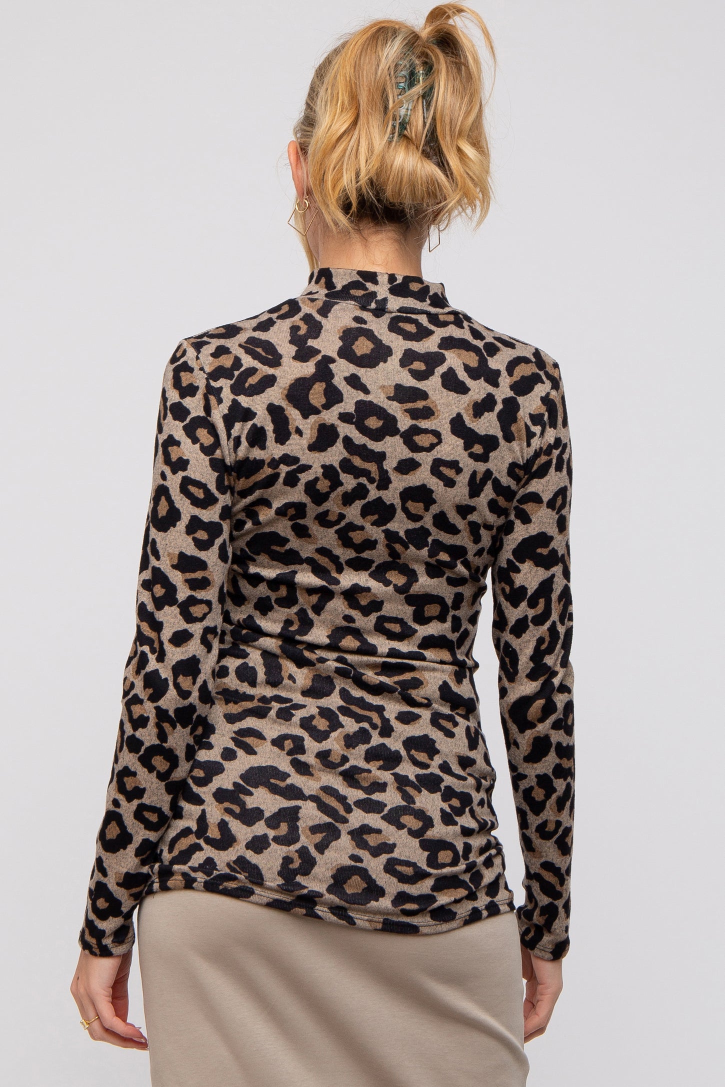 Taupe Animal Print Mock Neck Maternity Top