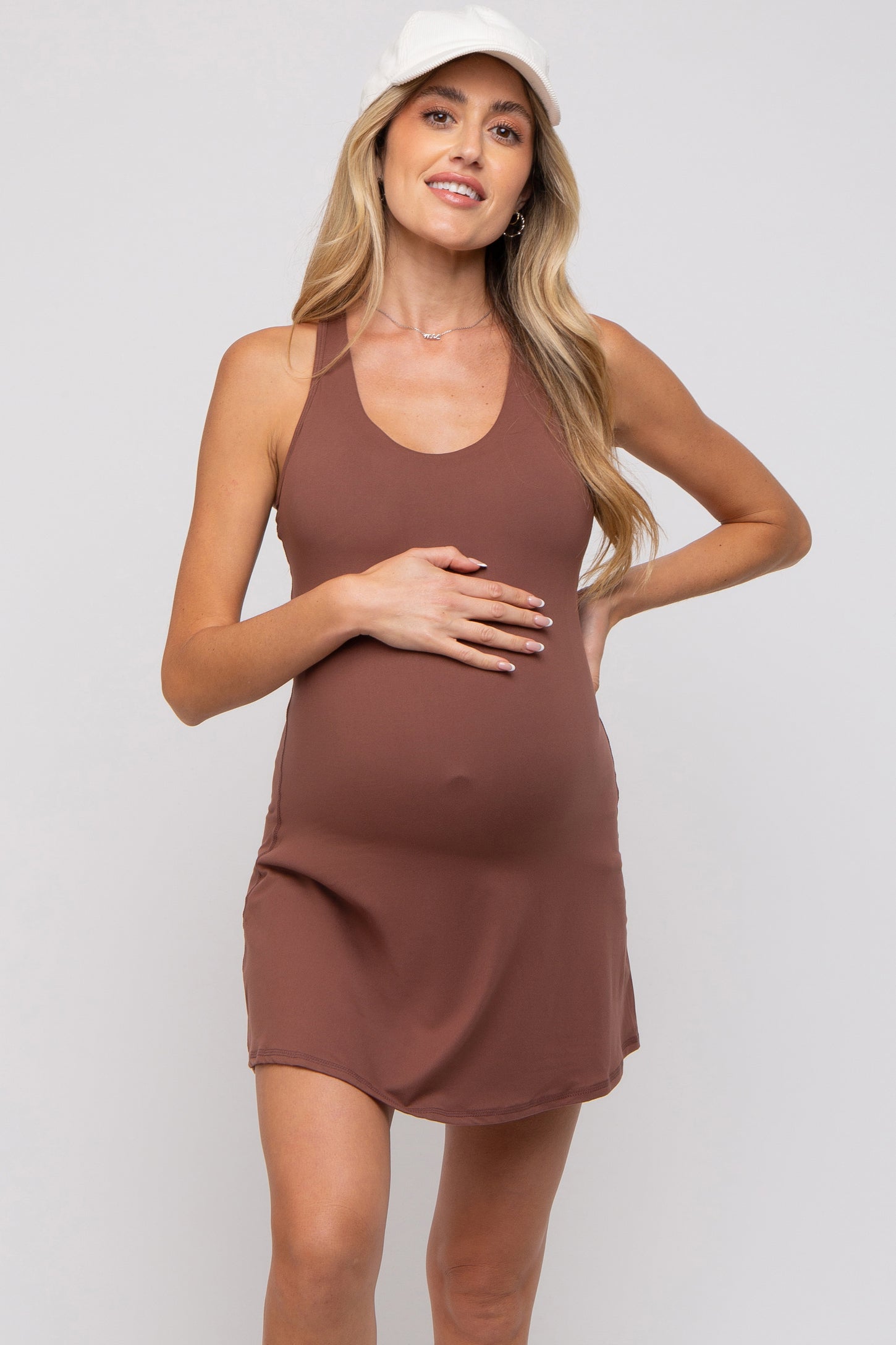 Brown Tennis Racerback Maternity Romper Dress