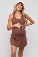 Brown Tennis Racerback Maternity Romper Dress