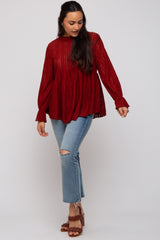 Red Lace Ruffled Neck Maternity Top