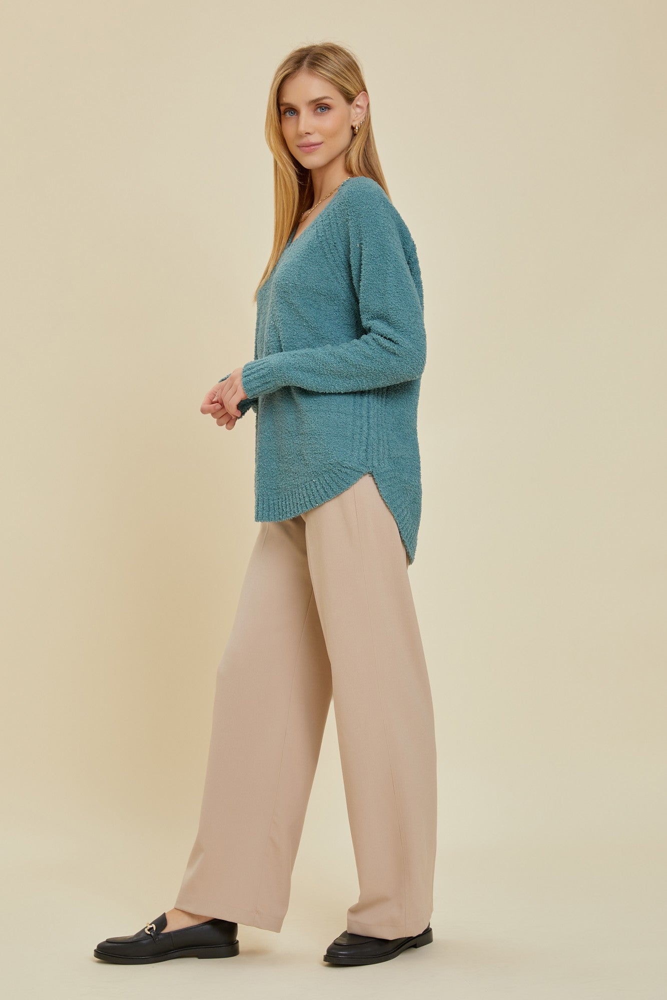 Teal Fuzzy Soft Knit Sweater