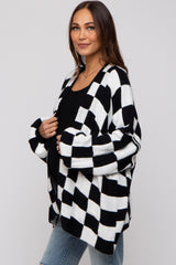 Black Checkered Print Oversized Maternity Cardigan