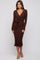 Brown Ribbed Long Sleeve Wrap Dress