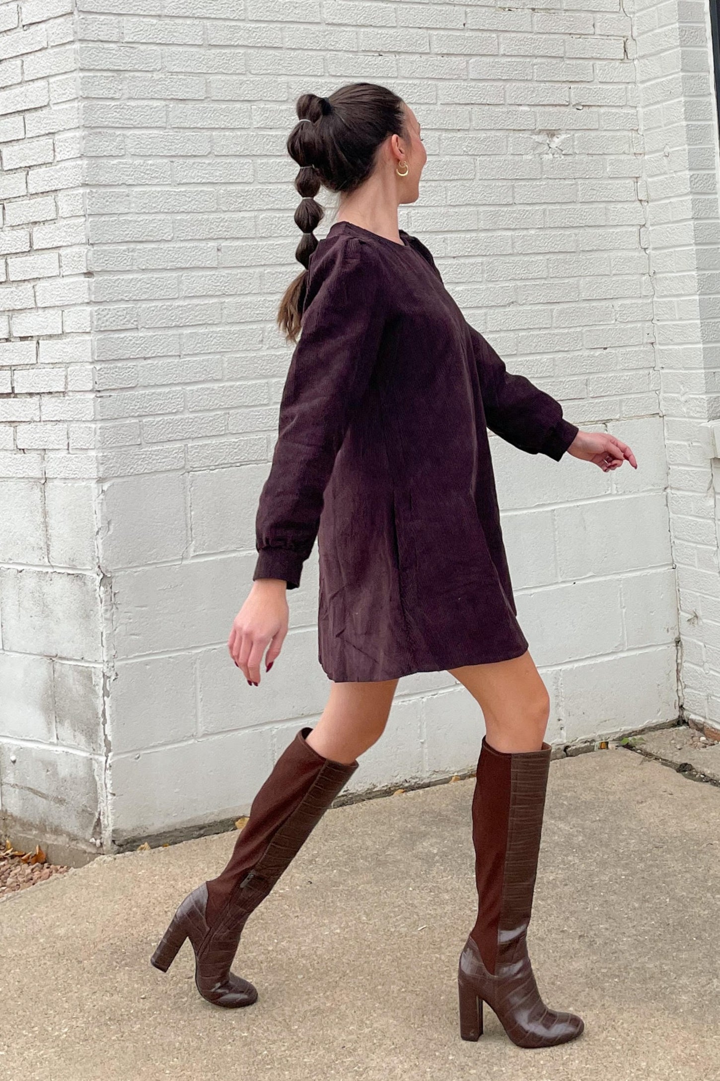 Dark Brown Corduroy Mini Dress