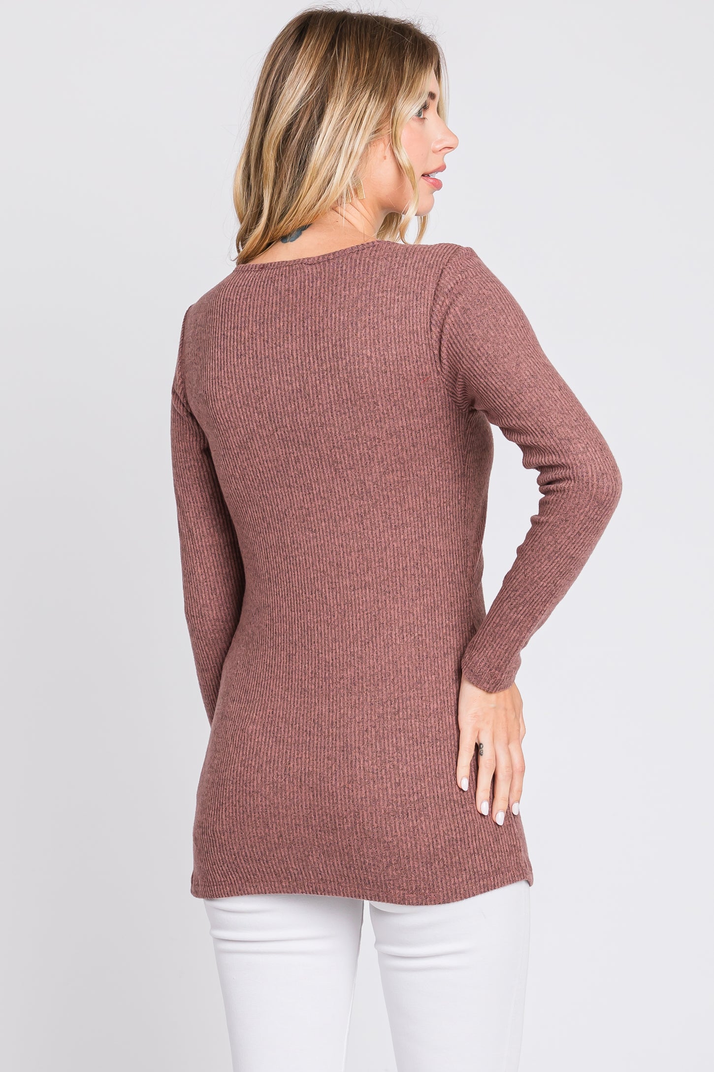 Mauve Ribbed Crossover Nursing Top