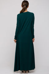 Forest Green Ribbed Sleeveless Dress Cardigan Maternity Set