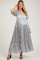 Silver Satin Square Neck Short Puff Sleeve Maternity Maxi Dress