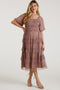 Pink Dot Smocked Ruffle Tiered Maternity Midi Dress
