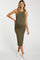 Olive Sleeveless Ribbed Fitted Maternity Midi Dress