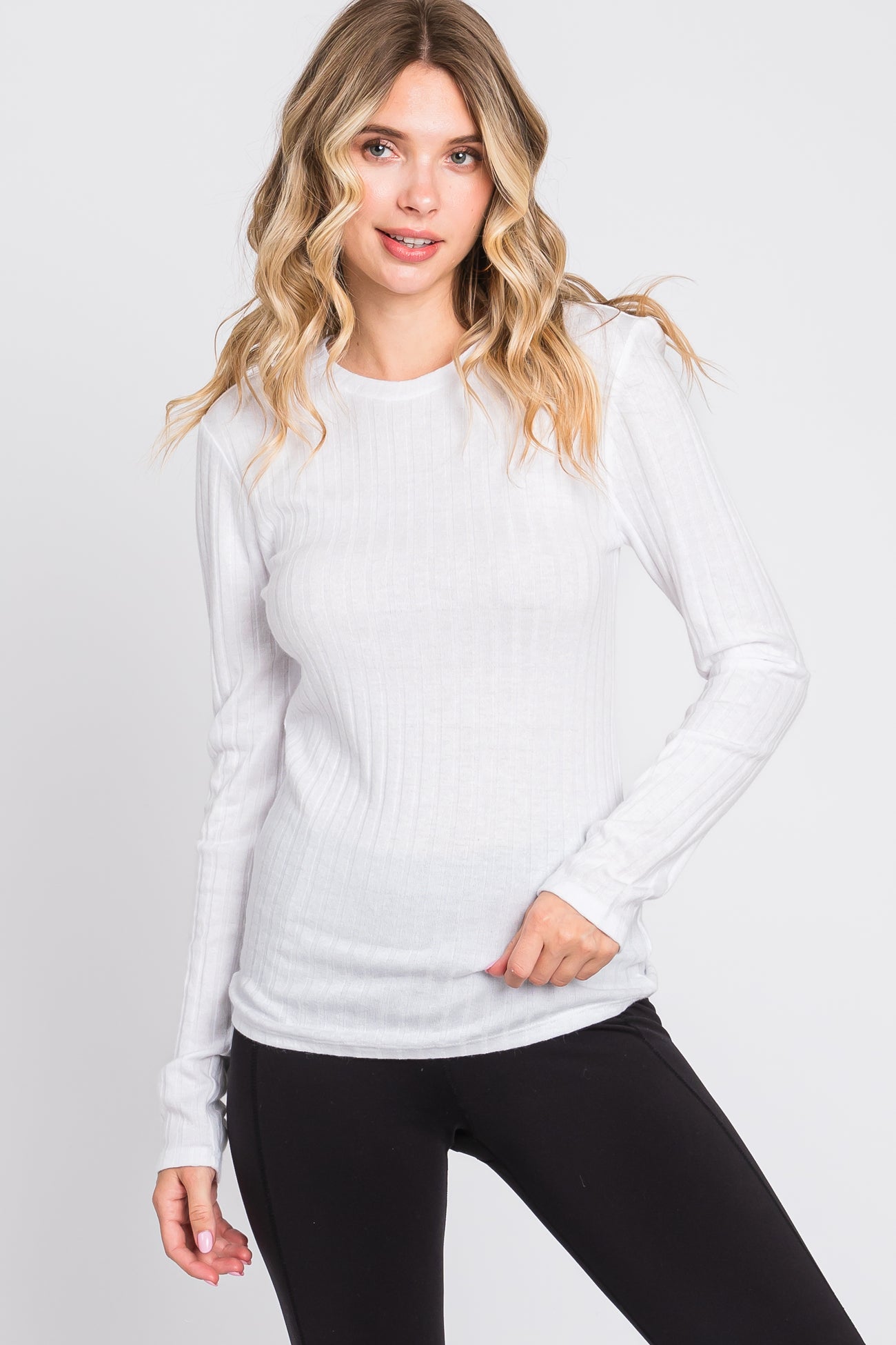 Ivory Ribbed Long Sleeve Top