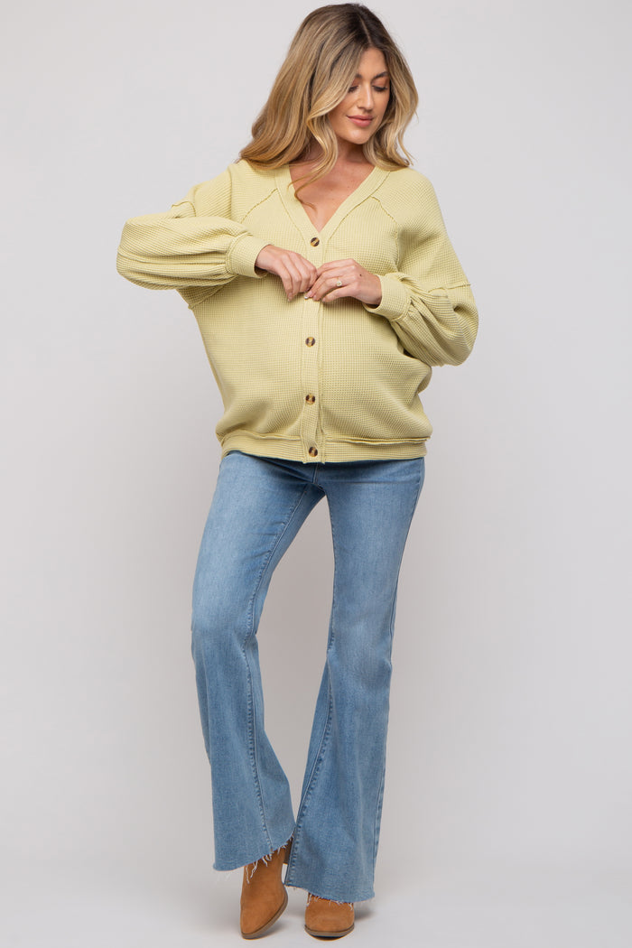 Lime Waffle Knit Button Long Sleeve Maternity Top