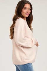 Light Pink Balloon Sleeve Maternity Sweater