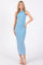 Blue Ribbed Knit Sleeveless Fitted Midi Dress