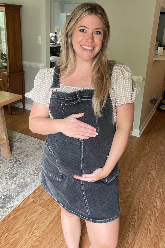 Black Denim Maternity Overall Dress