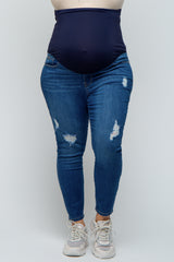 Blue Distressed Crop Skinny Maternity Plus Jeans