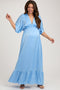 Light Blue Striped Ruffle Accent Maternity Maxi Dress