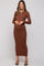 Brown Ribbed Fitted Long Sleeve Maternity Midi Dress