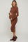 Brown Ribbed Mock Neck Button Side Slit Maternity Midi Dress
