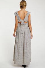 Taupe Printed Tiered Cutout Back Maternity Maxi Dress