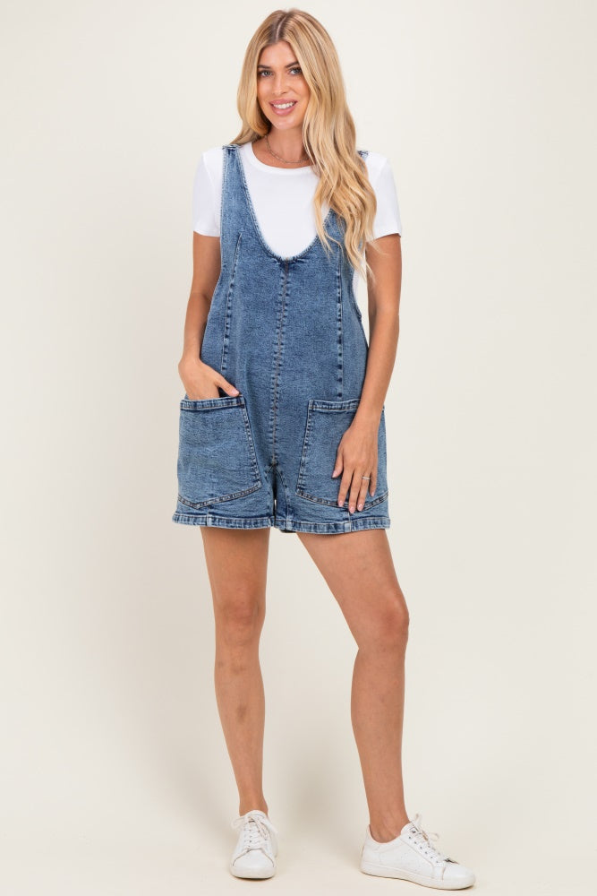 Blue Denim Scoop Neck Short Overall