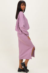 Mauve Knit Long Sleeve Crop Top Midi Skirt Set