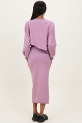 Mauve Knit Long Sleeve Crop Top Midi Skirt Set