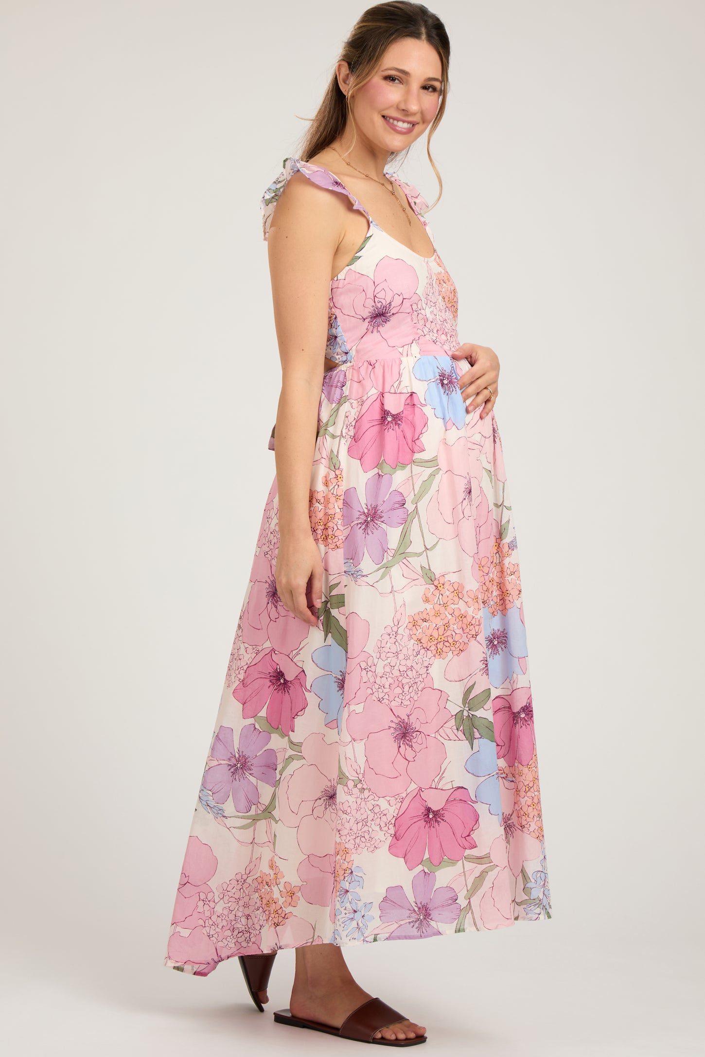 Ivory Floral Tie Back Maternity Maxi Dress