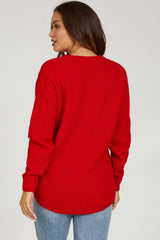 Red Knit Pullover Maternity Sweater