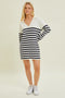 Ivory Striped Collared Long Sleeve Sweater Dress