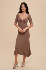 Mocha U Notched Midi Dress