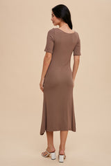 Mocha U Notched Midi Dress