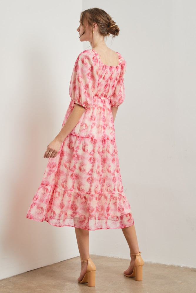 Fuchsia Watercolor Floral Midi Dress