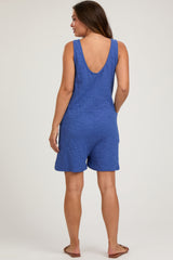 Blue Oversized Knit Maternity Romper
