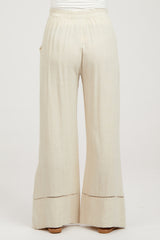 Beige Linen Wide Leg Lace Trim Maternity Pants