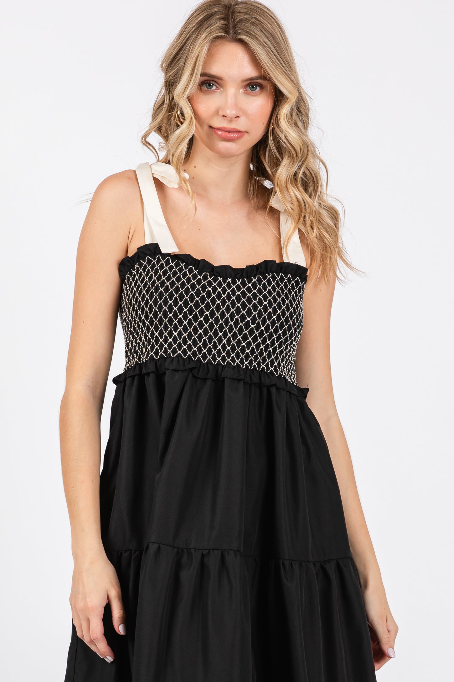 Black Sleeveless Tiered Colorblock Strap Maxi Dress