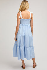 Light Blue Sleeveless Tiered Colorblock Strap Maternity Maxi Dress