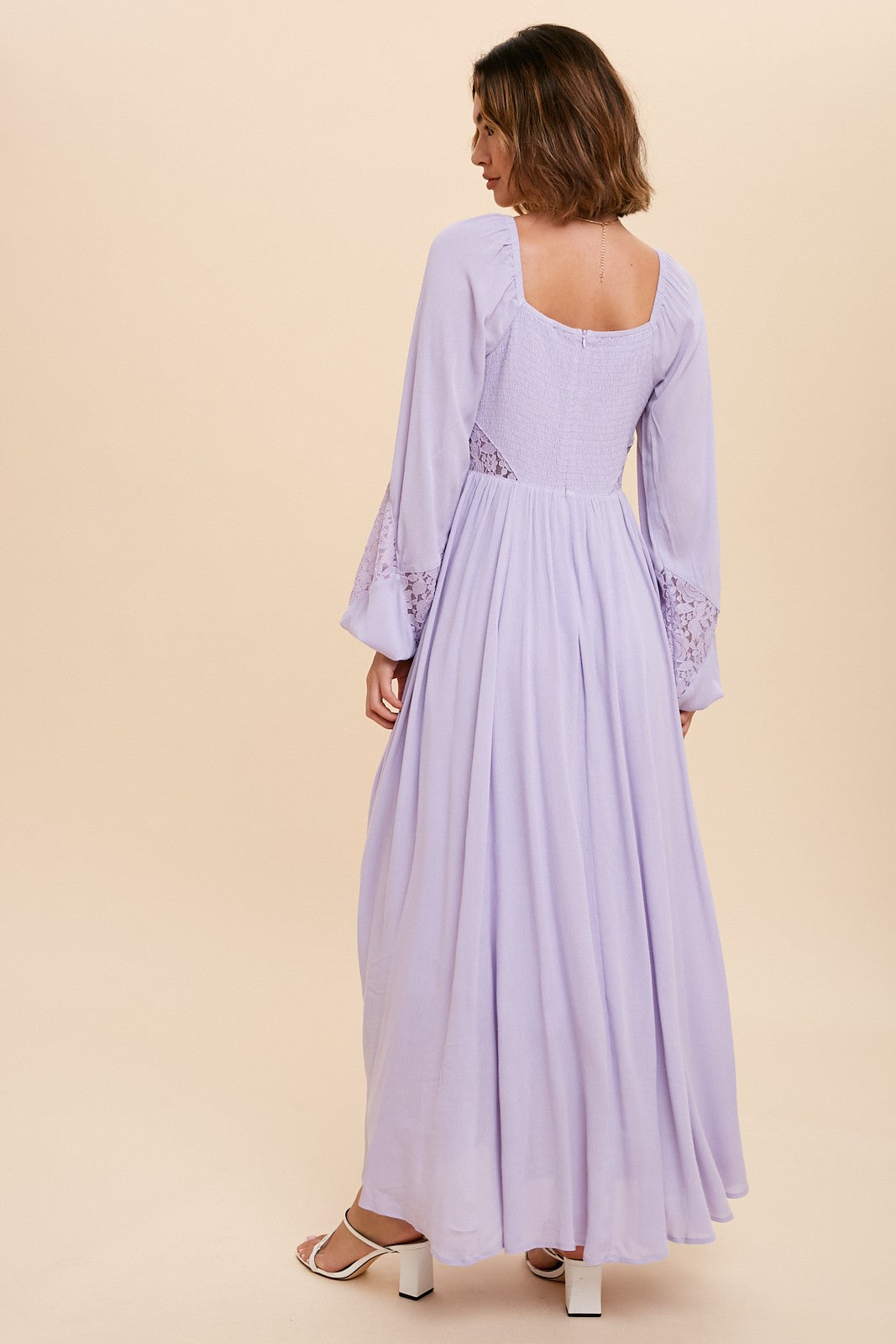 Lavender Lace Accent Long Sleeve Maxi Dress