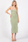 Light Olive Contrast Bow Back Slit Midi Dress