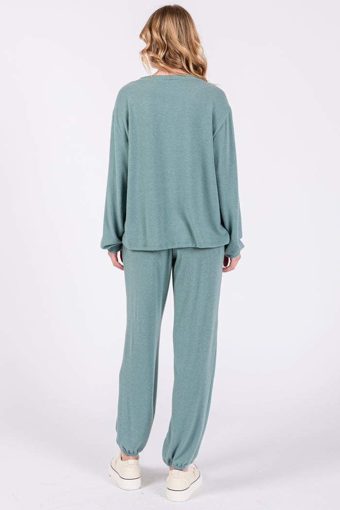 Sage Soft Knit Brushed Long Sleeve Lounge Set