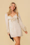 Ivory Puffy Sleeve Front Tie Satin Dress