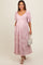 Light Pink Embroidered Leaf Print Striped Maternity Maxi Dress