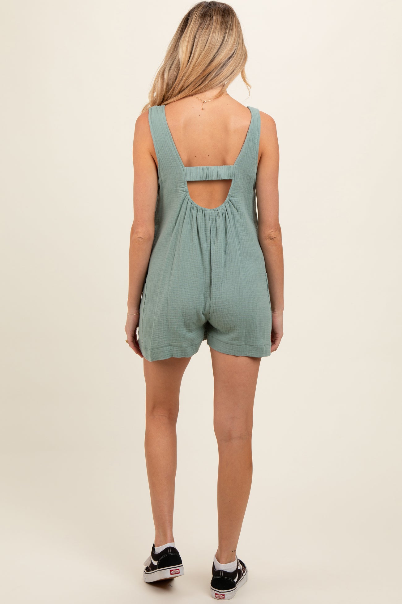 Light Olive Back Cutout Maternity Romper