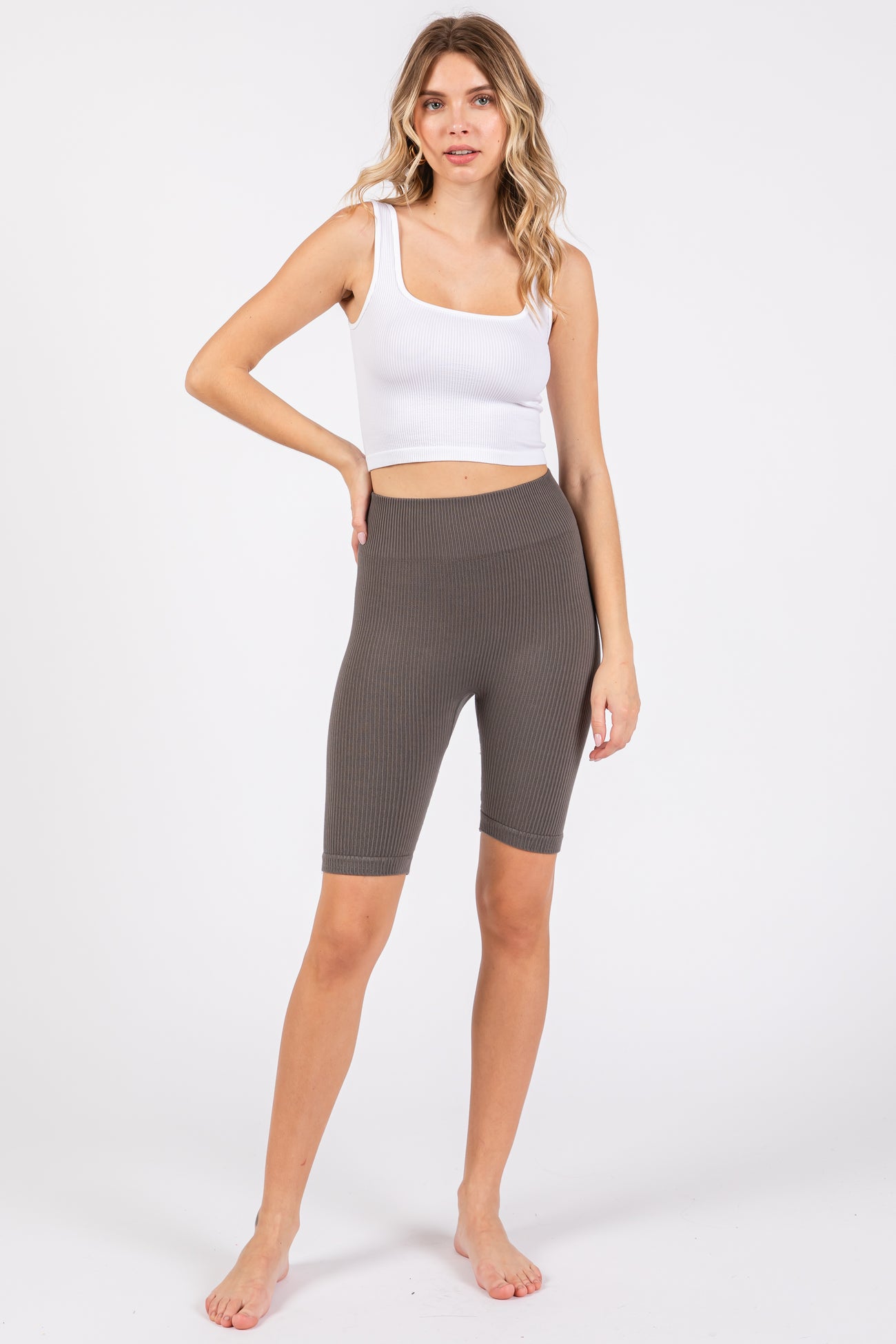 Charcoal Rib Knit Biker Shorts