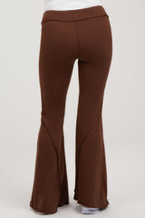 brown maternity flared leggings with a high waistband, featuring a comfortable fit for pregnant women