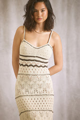 Cream Contrast Trim Crochet Maxi Swim Cover Up